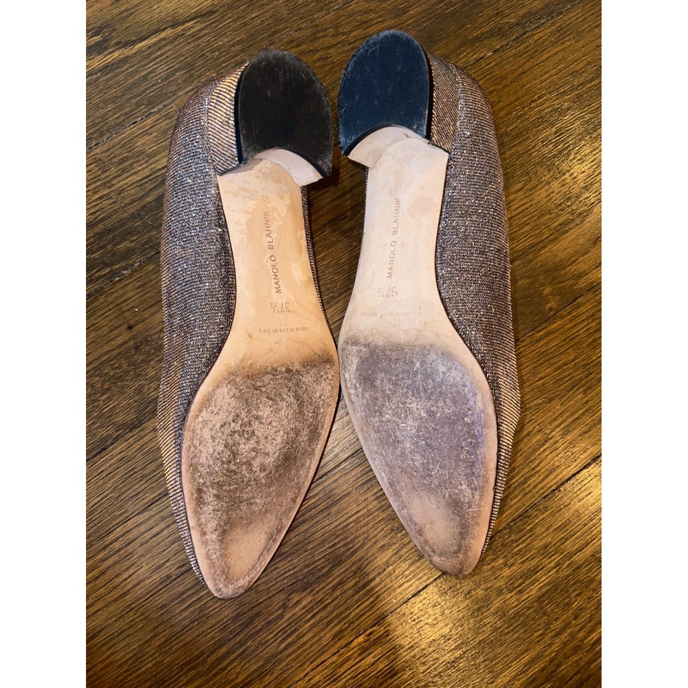 Manolo Blahnik Metallic Silver Gold‎ Textured Block Heel Pumps Pointed Toe 37.5 - Picture 6 of 7